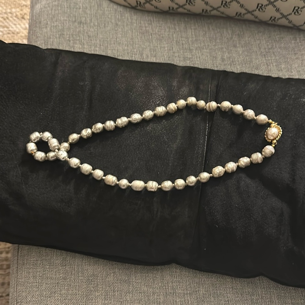 Vintage Chanel 1981 rare silver pearl 24” necklace